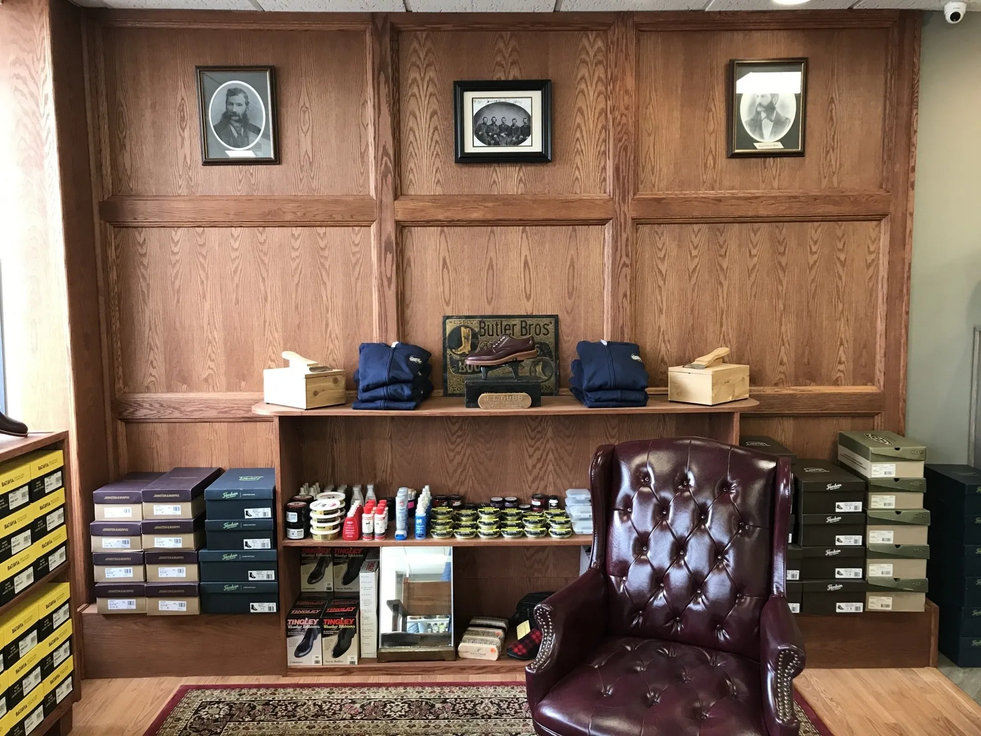 Fitting lounge with leather wingback chairs